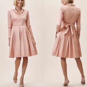 Gal Meets Glam Elisabetta Tie Waist Pink Dress Size 4 | Fit & Flare Midi